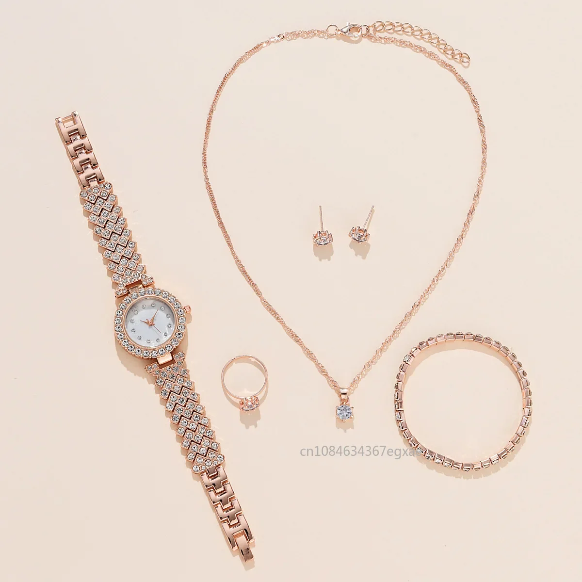 5 шт., женские кварцевые часы с браслетом и кольцом