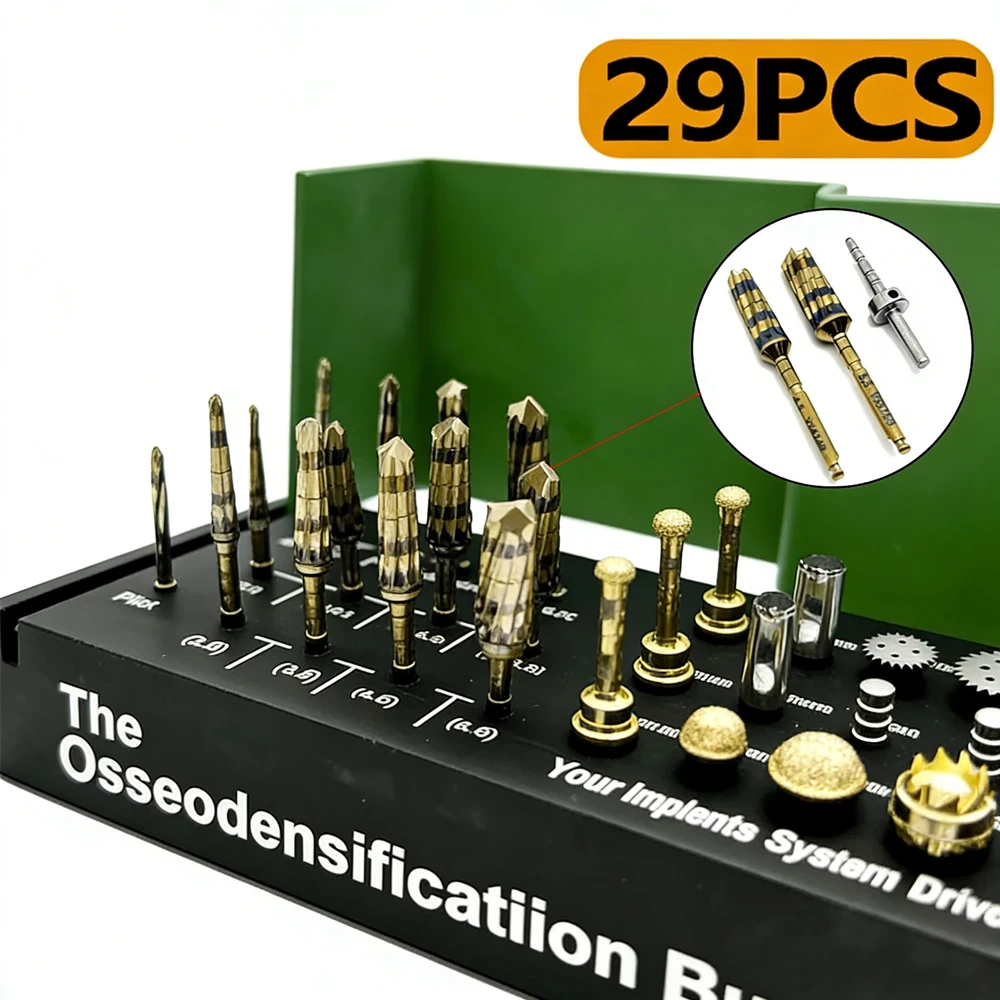29 Piece Dental Implant Drill Set Titanium Instruments for Osseodensification Ridge Expansion Bone Cutting and Grafting