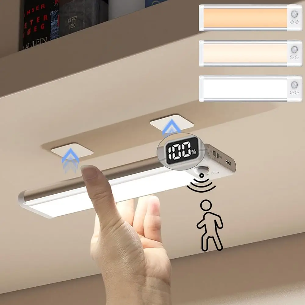

Wirel Under Cabinet Lighting With Battery Display, 44Led Motion Sensor Closet Light, 2000Mah Usb Rechargeable, Magnetic