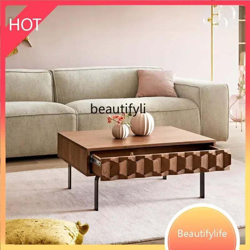 new  Square Storage Coffee Table North America Black Walnut Solid Wood Coffee Table Living Room Modern Minimalist Square Table s