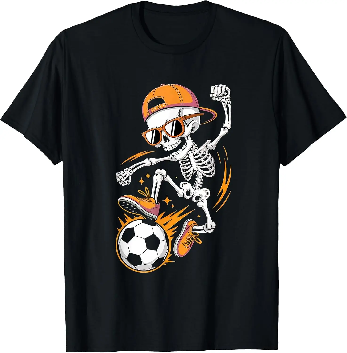 Halloween Skeleton Funny Soccer Shirt For Teens Boys Men T-Shirt vintage style tee  boxy fit tee black graphic tee 100% cotton men
