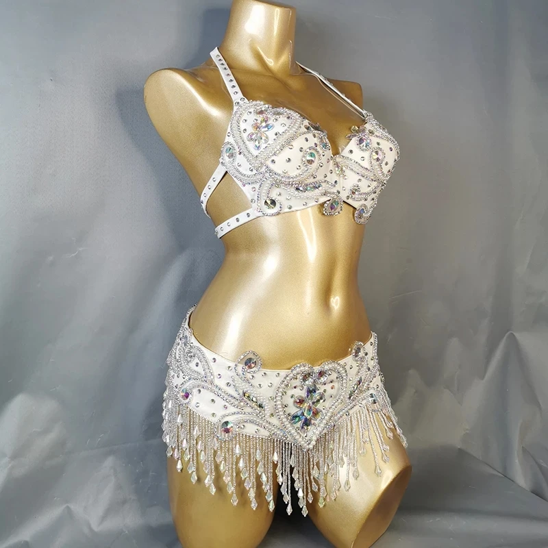 Carnival Samba show Crystal Crystal Belly dancing Costume+Belt 2pc Set Ladies Belly Dance bikini club party outfit Bar