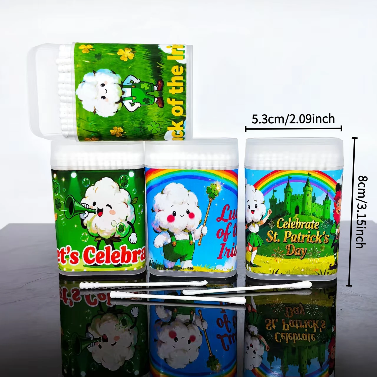 600 uds/900 Uds hisopos de algodón del Festival Irlandés, bastoncillos de algodón de doble cabeza de eje fino, hisopos de algodón para vacaciones del Día de San Patricio