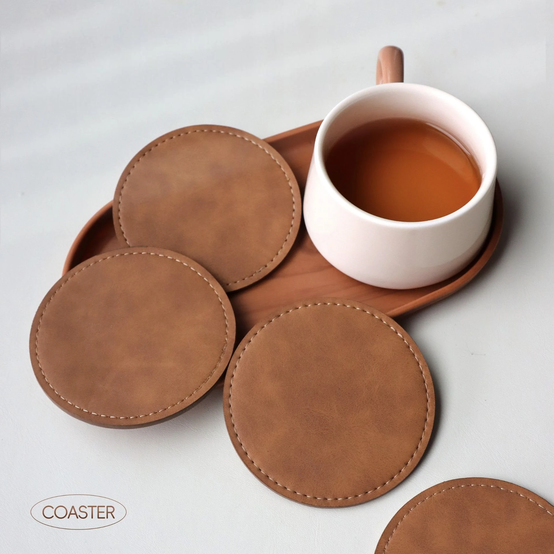 1pc Double sided retro cowhide patterned thick coaster made of PVC leather