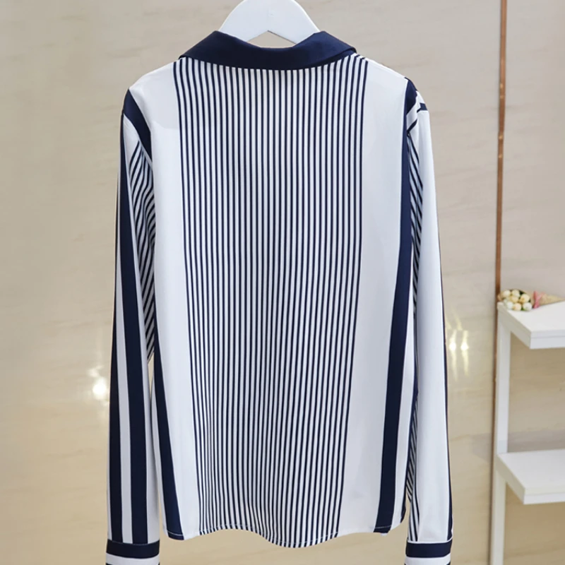 Chiffon Blouse Women Stripe Long Sleeve Shirts for Women 2024 New Elegant Button Up Shirt Womens Tops OL Vintage Female Clothing