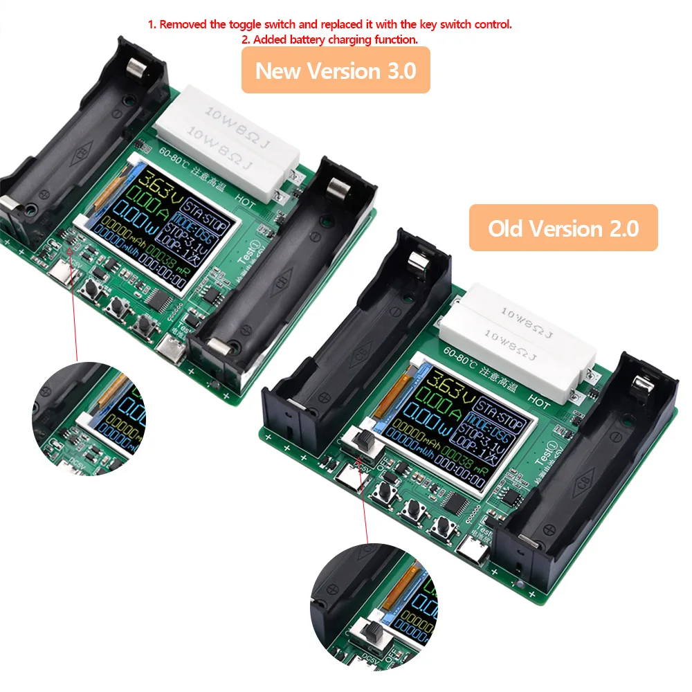 18650 Battery Capacity Tester Module MAh MWh Type-C Port LCD Digital Display Lithium Batteries Tester Measurement Power Detector