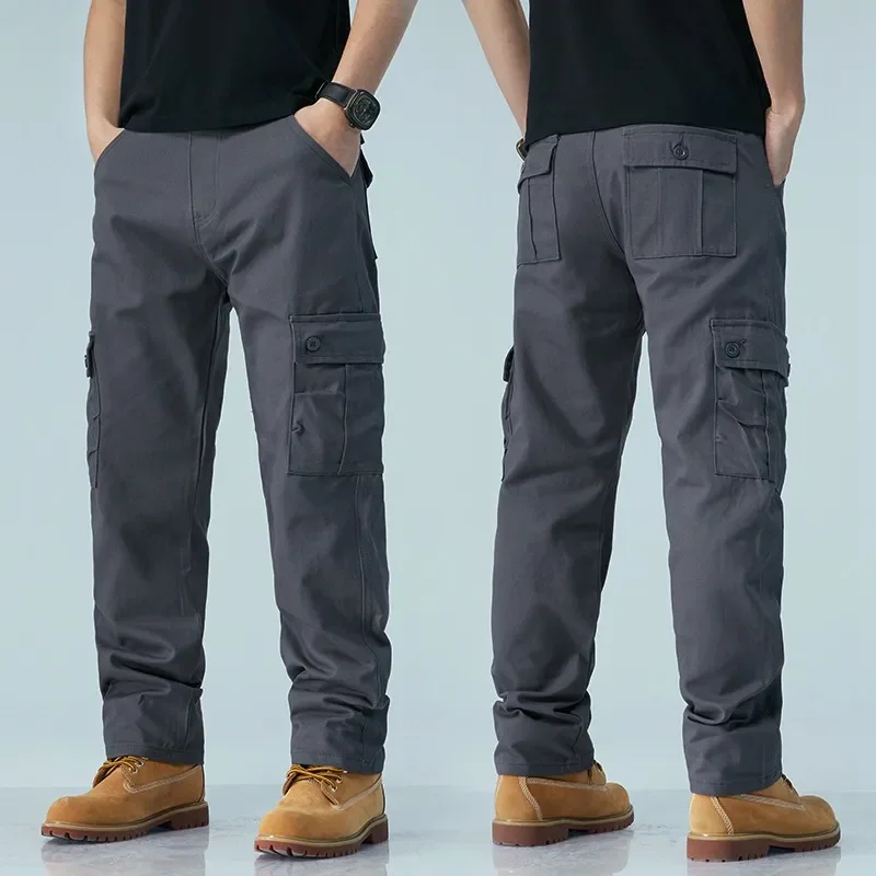 

Men's Cotton Cargo Pants American Style Casual Straight Leg Multi-pocket Work Trousers