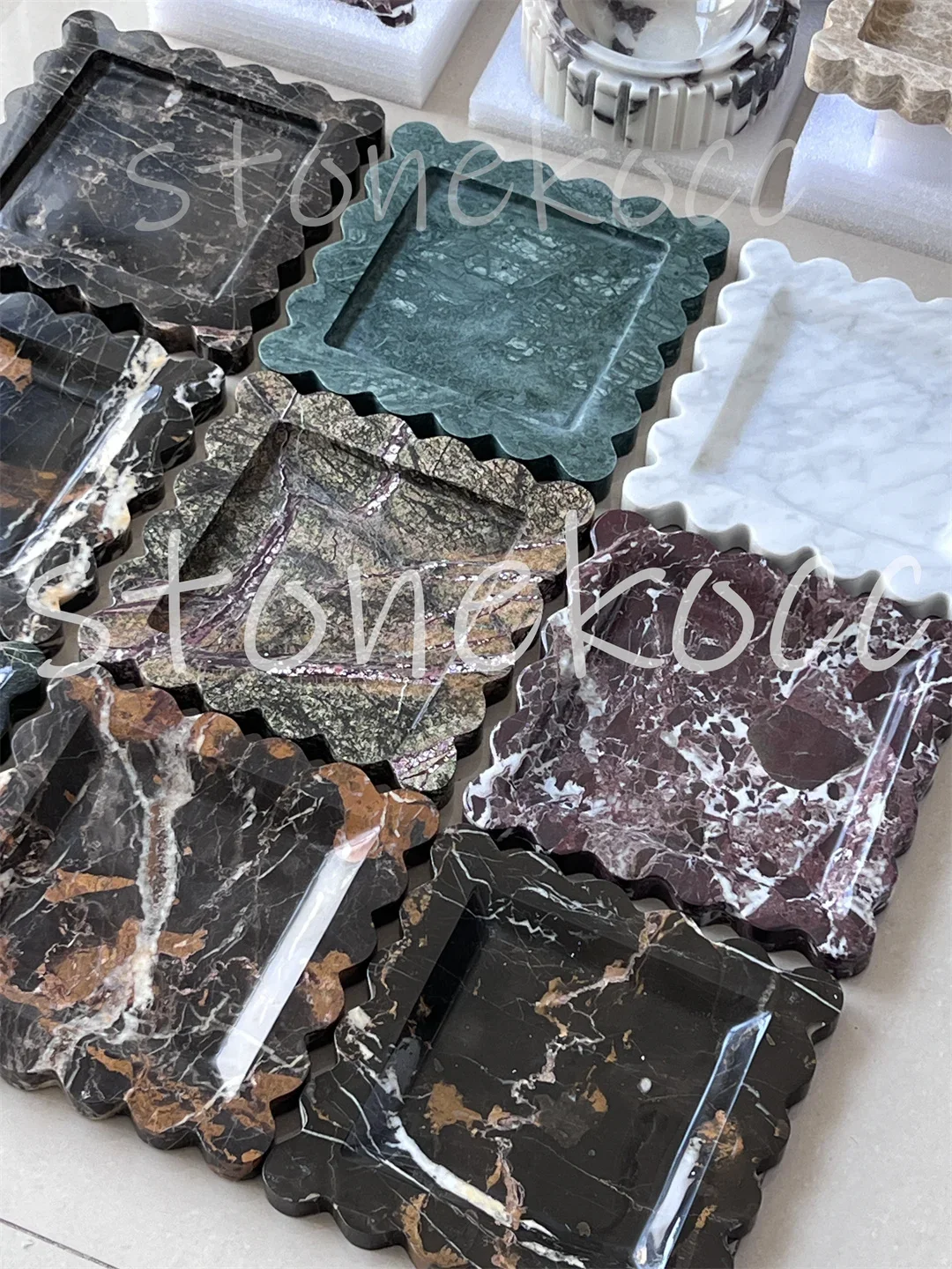 20x20x2CM Scalloped Tray Jewelry Sundry Container Portoro Marble Stone Storage Aromatherapy Cachall Pallet Ornaments Home Decor
