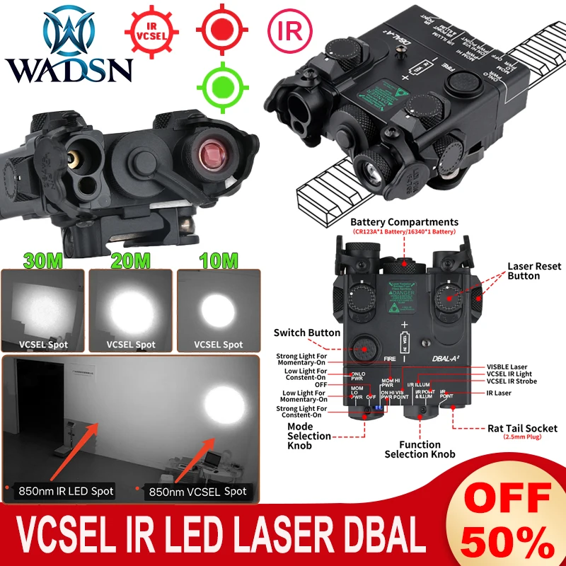

New Upgrade VCSEL Full Metal DBAL-A2 IR LED Red Dot Green IR Laser Indicator WADSN Weapon Hunting Strobe Flashlight DBAL A2
