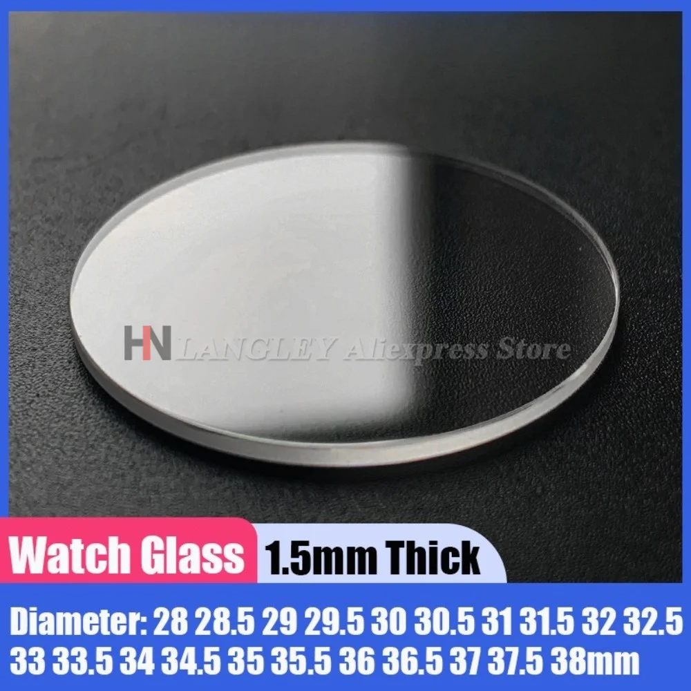 1.5mm Thick Round Watch Glass Replacement Flat in Diameters 28mm-38mm Transparent Crystal 29mm 30mm 31mm 32mm 34mm 36mm 1/2/5PCS