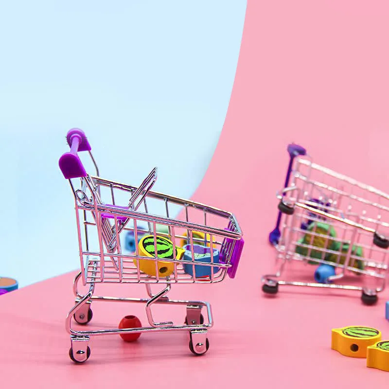 Mini Shopping Cart Children's Simulation Supermarket Trolley Pretend Toys Children's Room Desktop Storage Basket Home Decoration