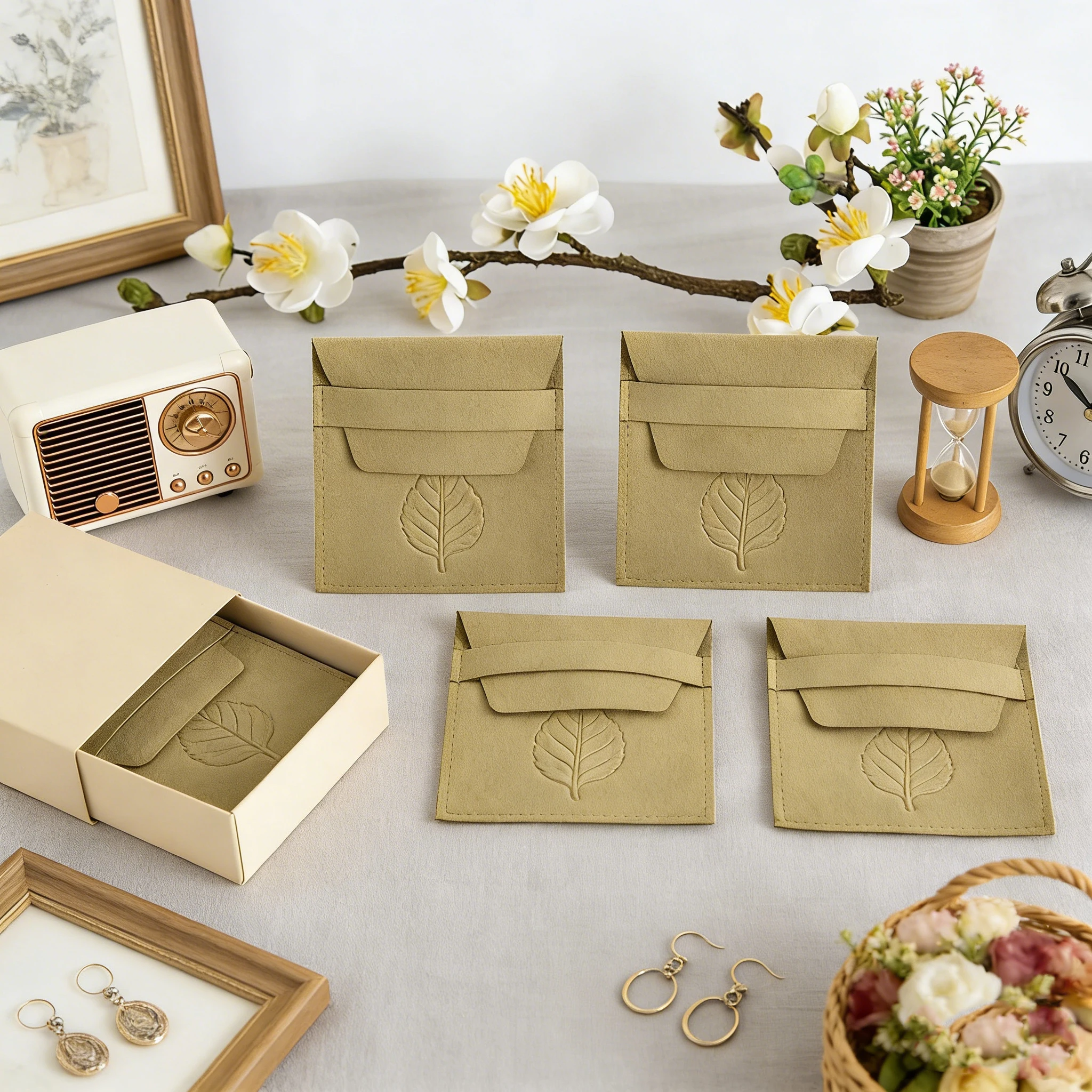 

50Pack Soft Velvet Storage Bag Custom Logo Suede Microfiber Envelop Jewelry Pouches Small Necklace Rings Gift Packaging Sack
