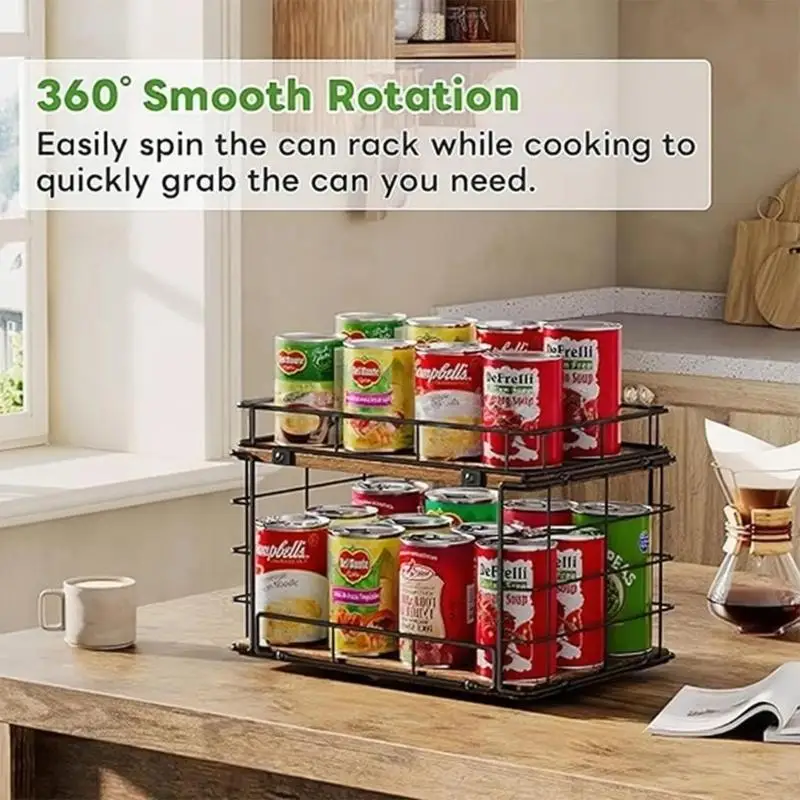 Space Saving 2 Level Revolving Shelf For Kitchen Storage Of Soup Cans And Beverages B03E