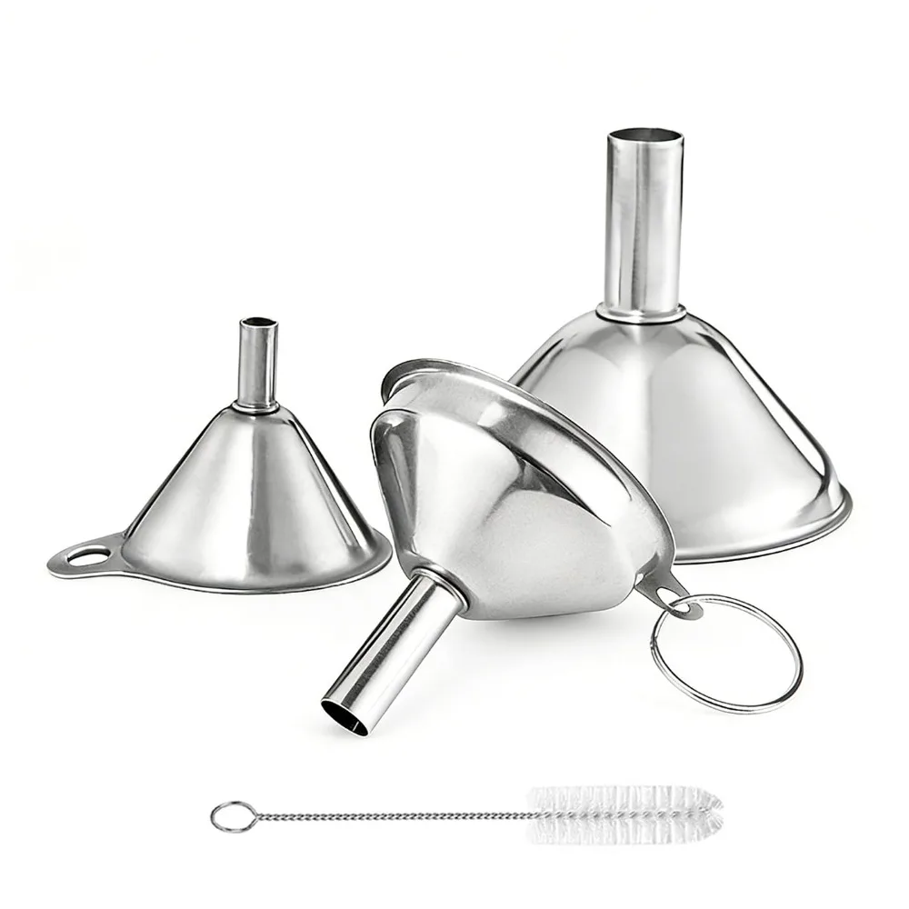 4PCS Food Grade Stainless Steel Funnel Set Easy Pour Universal Small Funnel Versatile Kitchen Funnels Kitchen Cooking