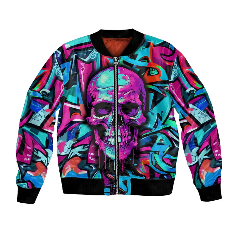 New Vintage Skull Bomber Jackets 2024 Autumn 3D Printing Jacket Hoodies Men/Women Casual Baseball Uniform Streetwear Sweatshirt