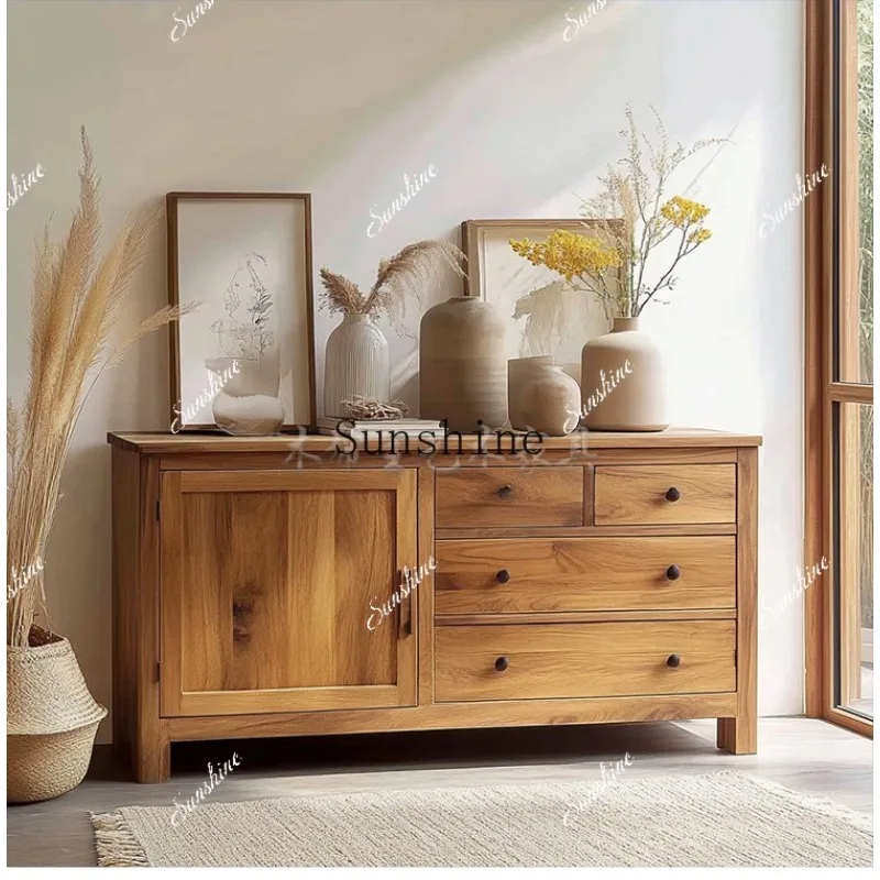 Wabi Sabi Wind Edge Old Wood Display Cabinet Zen Living Room Storage Cabinet FT