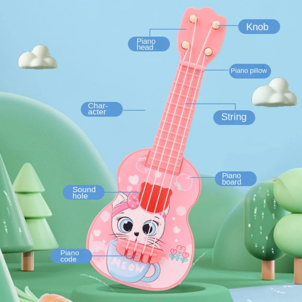 4 สายจําลอง Ukulele ของเล่นการ์ตูนสัตว์ Lion Dance กีตาร์ขนาดเล็กของเล่นปรับ String KNOB Playable