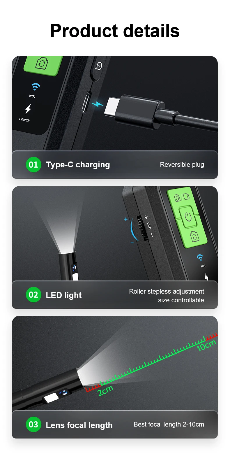 2K HD Industrial Endoscope Single Dual WiFi Borescope Inspection Camera IP67 Waterproof Pipeline Borescope For iPhone Android