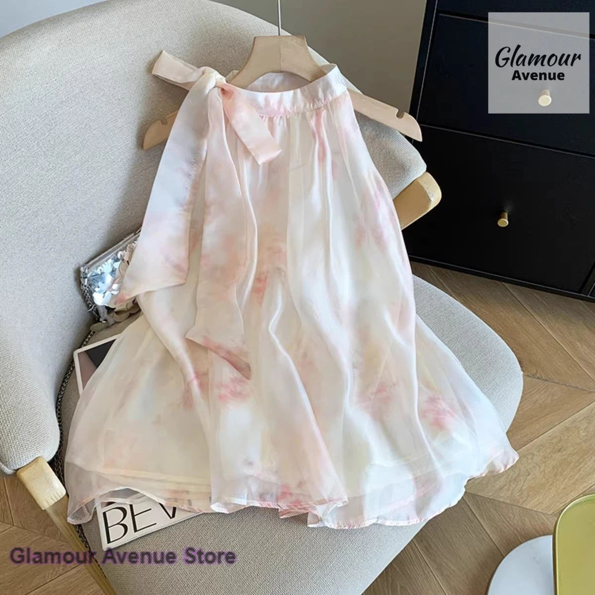 French small fresh sleeveless pink smudged chiffon neck coat women's summer new slim and sweet design sense niche loose shirt