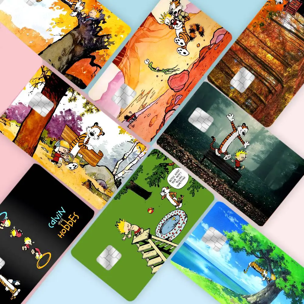 Comic C-Calvin And H-Hobbes Credit Card Skin Stickers No Adhesive Residue Water Proof for VISA Credit