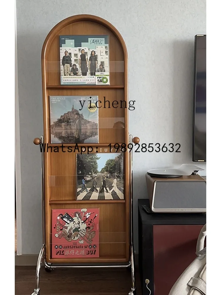 

Arch-Shaped Magazine Bookshelf Solid Wood Full-Length Mirror Floor Mirror with Wheels Stainless Steel Dressing Mirror