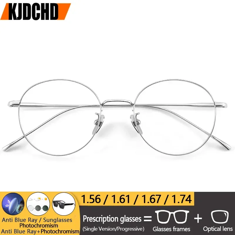 

KJDCHD New Quality Pure Titanium Glasses Frame Men Retro Round Brand Designer Eyewear Male Women Optical Prescription Eyeglasses