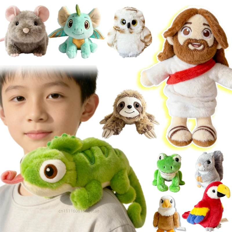 12 Kinds Standing Shoulder Animal Plush Toy Owl Parrot Bald Eagle Jesus Squirrel Sloth Frog Party Props Birthday Gift