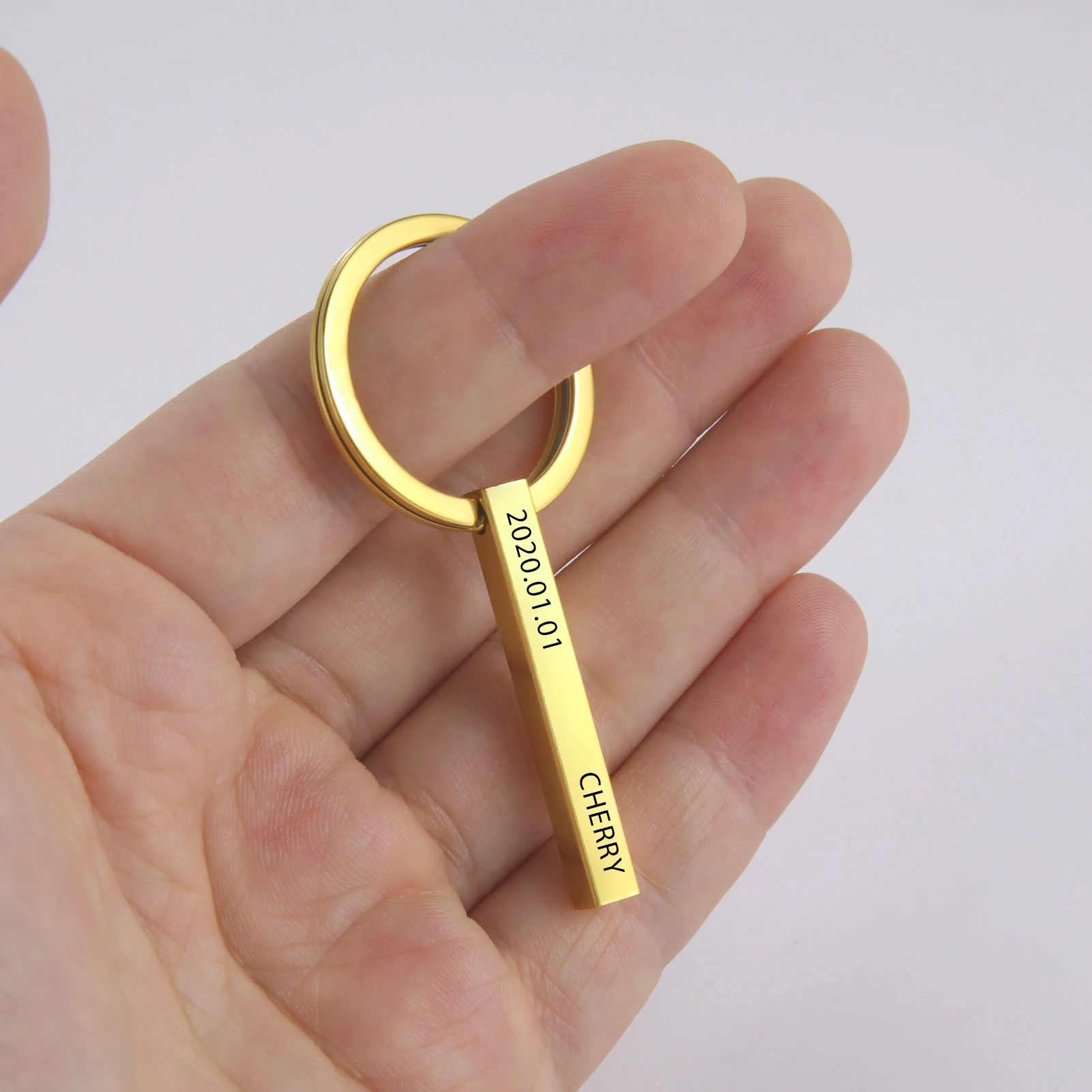 Personalisierter Bar-Schlüsselanhänger für Männer und Frauen, Edelstahl, individueller vierseitiger Schlüsselanhänger, gravierter Namens-Text, Schlüsselanhänger, Geschenk für Freund – Detail 11