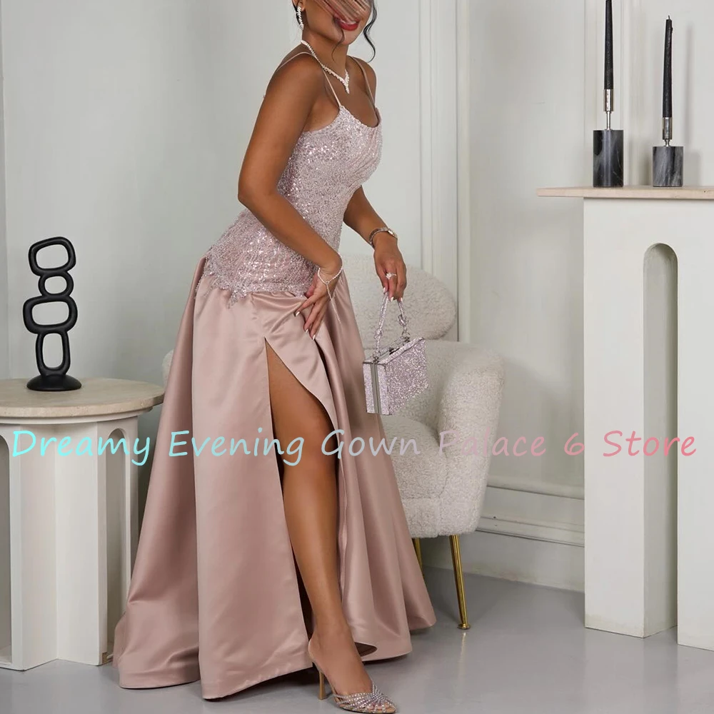 Customized Sexy Satin A-Line Spaghetti Straps Evening Dress High Quality Floor Length Sleeveless vestidos de fiesta Custom Size