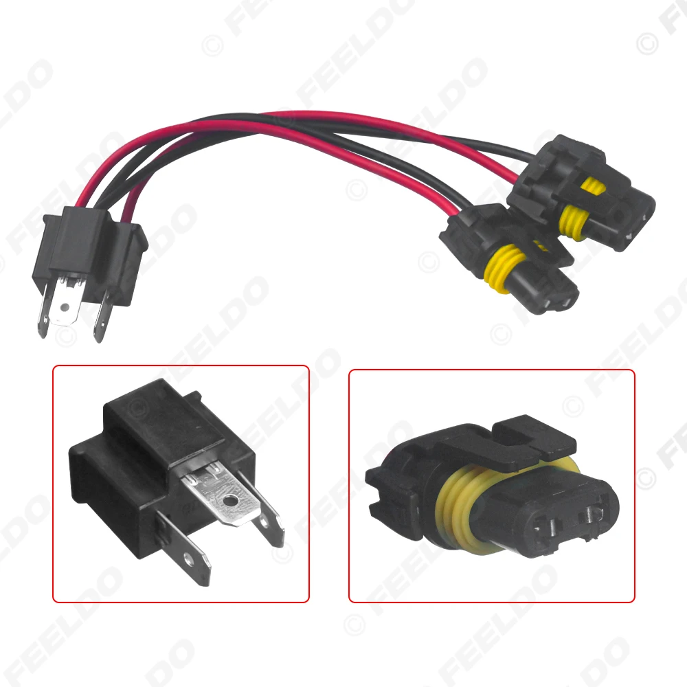 Car Light Bulb Lamp Socket Adapter H4 To 9006 Double Heads LED HID Headlight Wiring Cable Connector Plug Harness