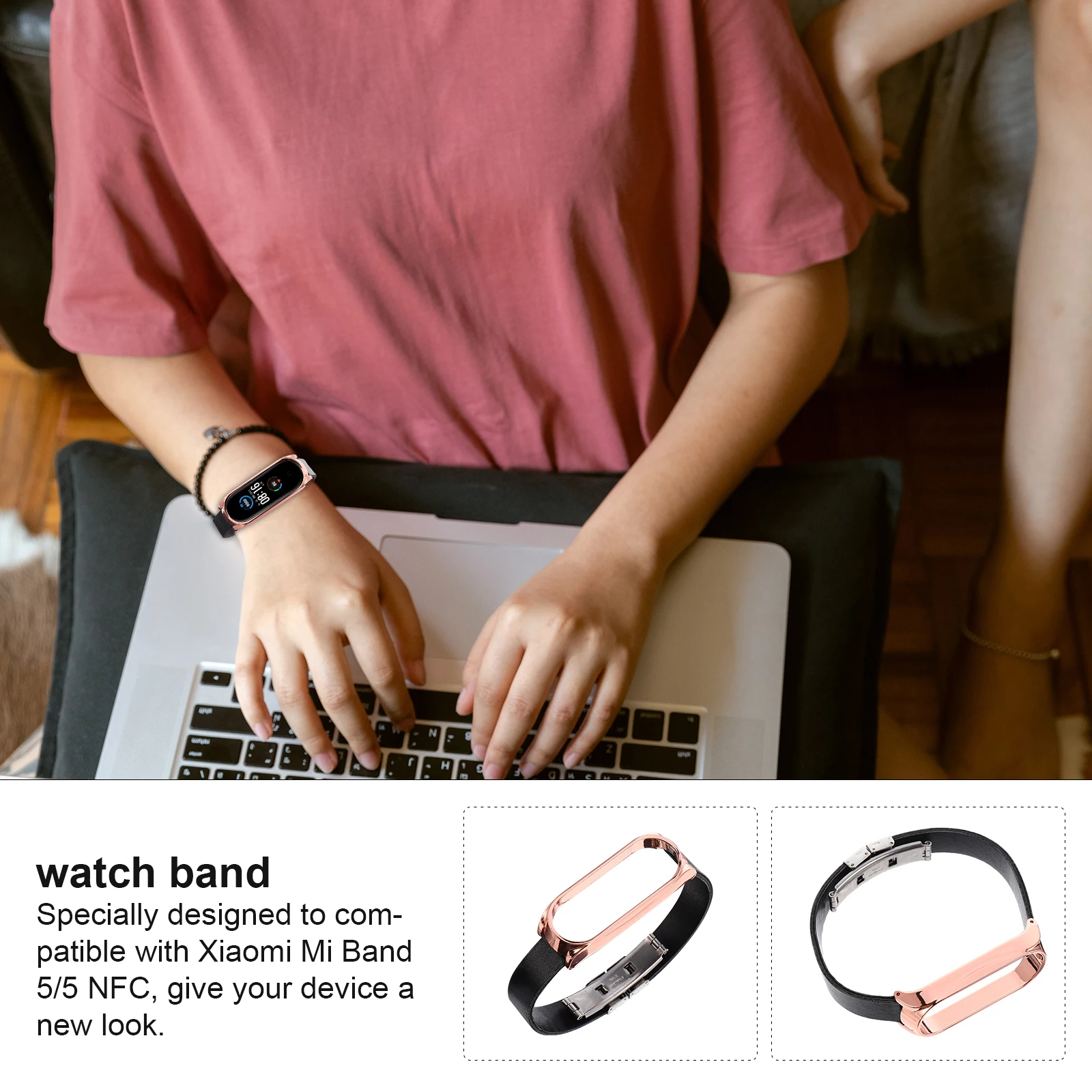 

Watch Bands for Men Bracelet Snap Shell Strap Compatible Mi Wristband Accessories Black with Women's