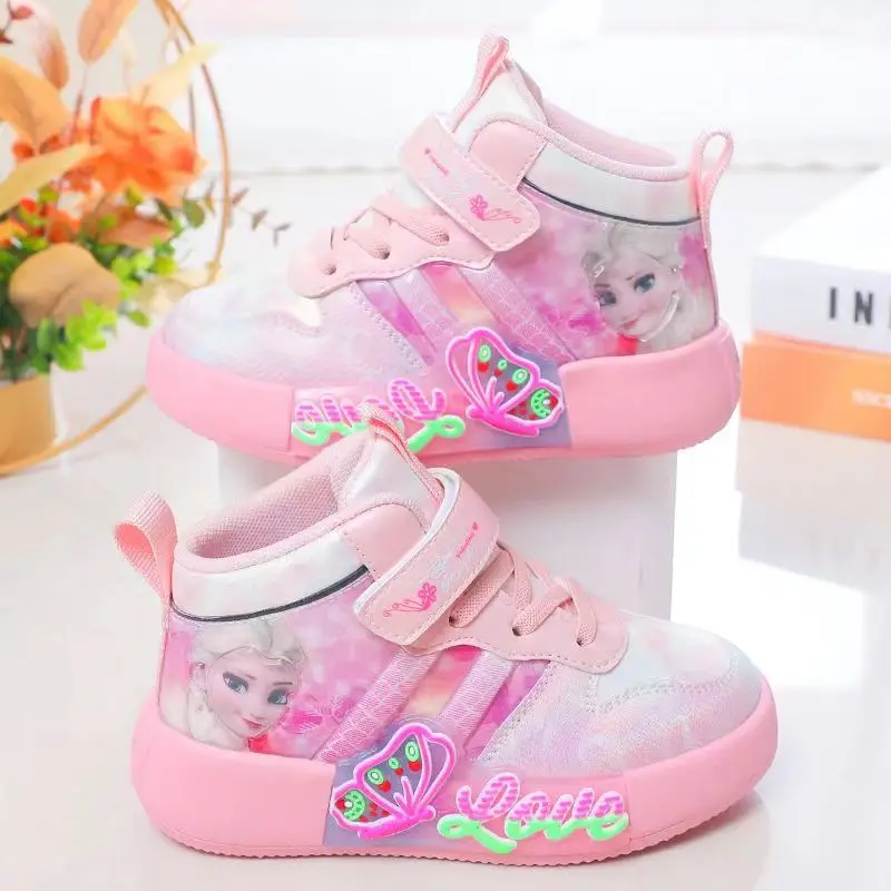 Princess Elsa Children Boots Girls Winter Plus Velvet Warm Sneaker Frozen Princess Casual Spring Sports Shoes Student Shoes