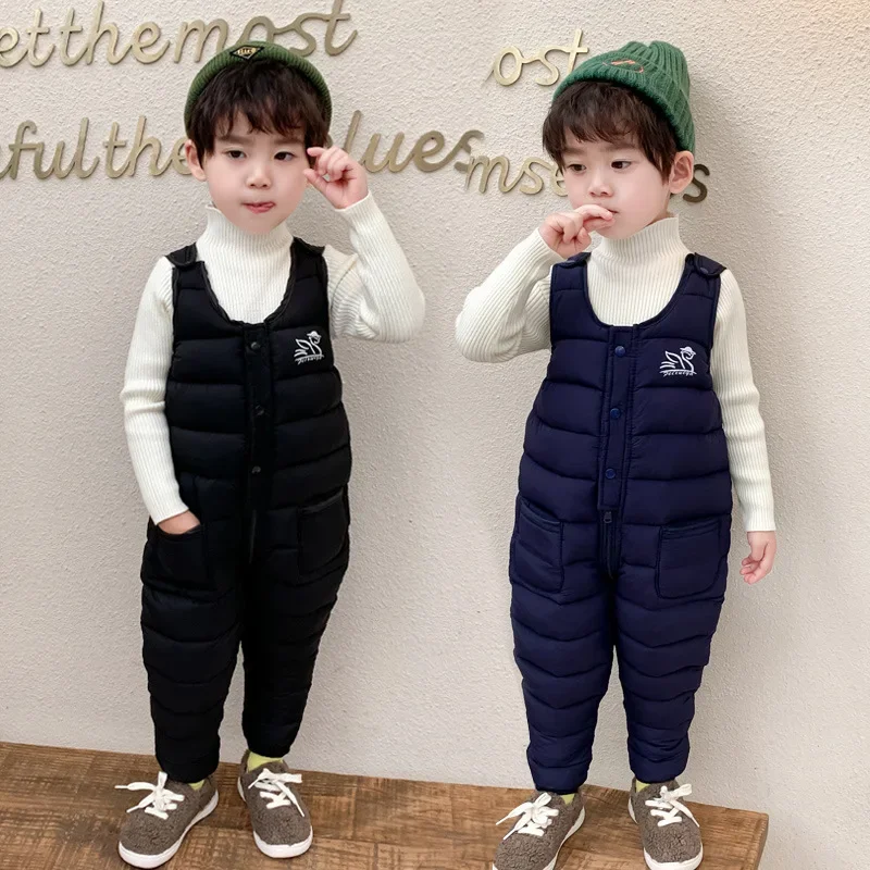 Winter Down Cotton Pant Solid Color Children Clothing for Girls Warm children outdoor clothes Jumpsuit Thickened Bib Kid Clothes