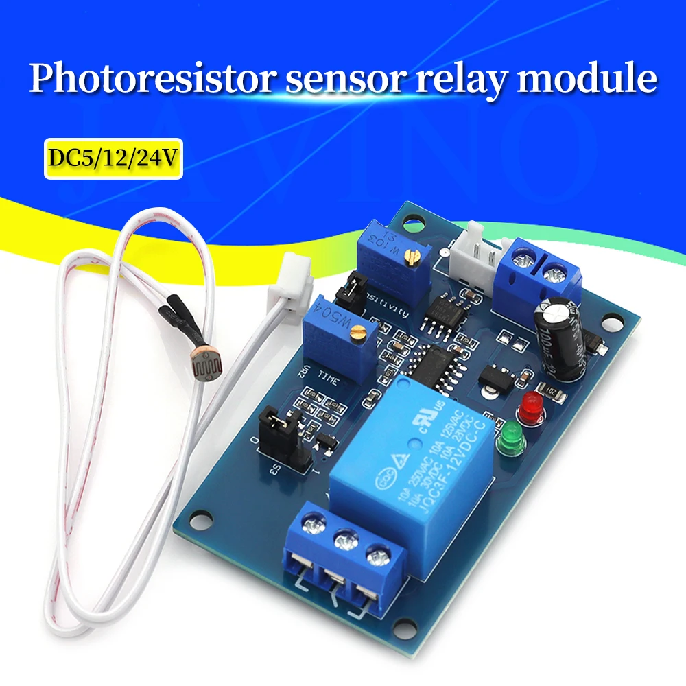 Javino 10/5/1Pcs Photoresistor sensor relay module 5V 12V 24V light controlled adjustable delay switch no light sensing