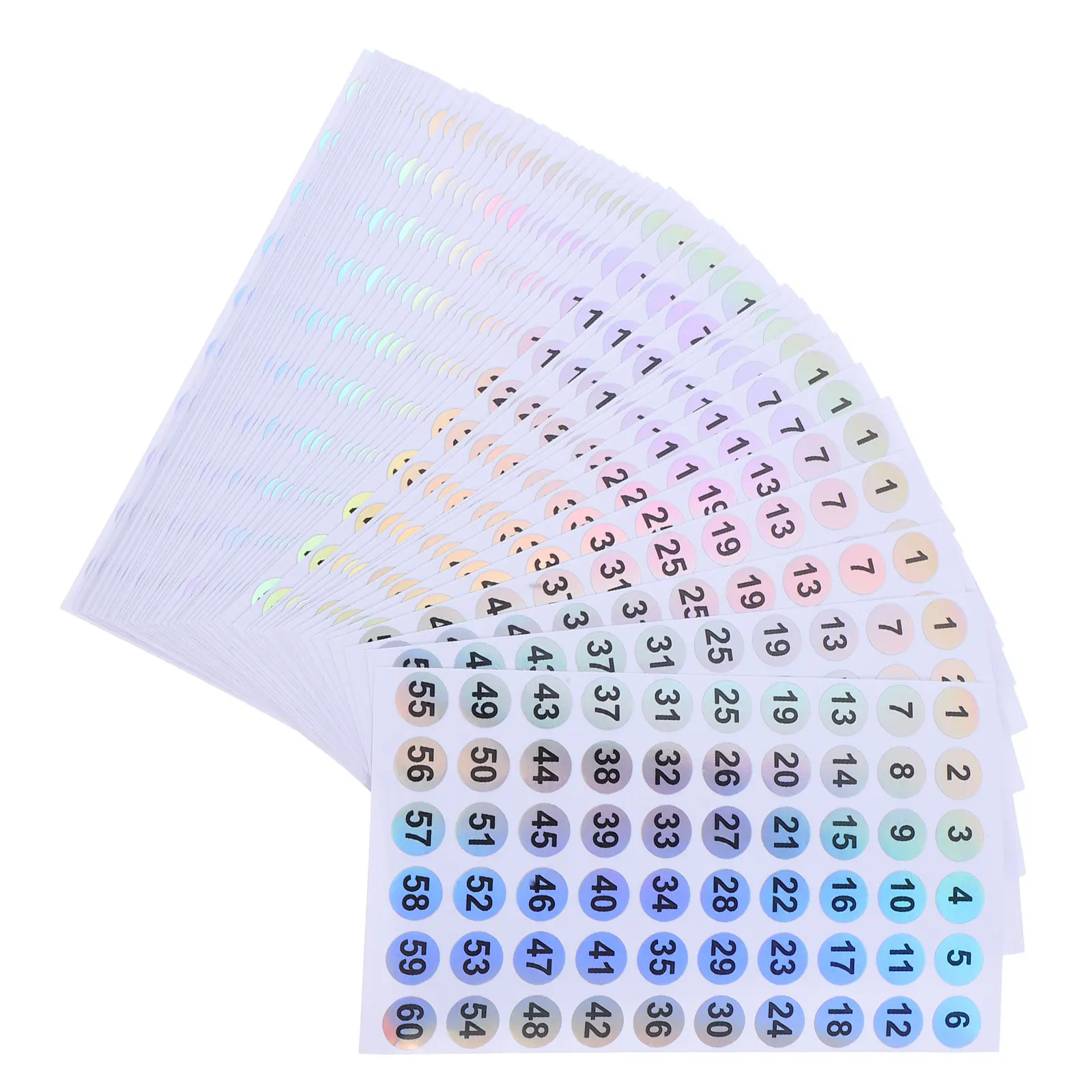 50Pcs Waterproof Round Number Stickers 01-60 Bright Colors Strong Adhesive for File Storage Box Classification Outdoor Use