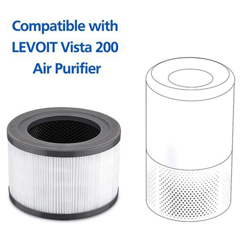 2 Pcs Air Purifier Replacement Filter For Levoit Vista 200 Air Purifier,3 In 1 Efficiency Activated Carbon HEPA Filter