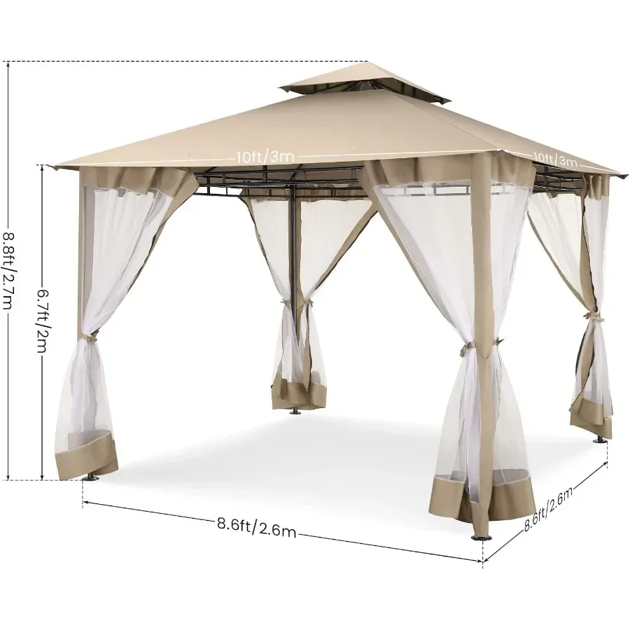 Duty Gazebos with Improved Nettings Outdoor Gazebo Double Roof Patio Gazebos with Metal Steel Frame Outdoor Canopy