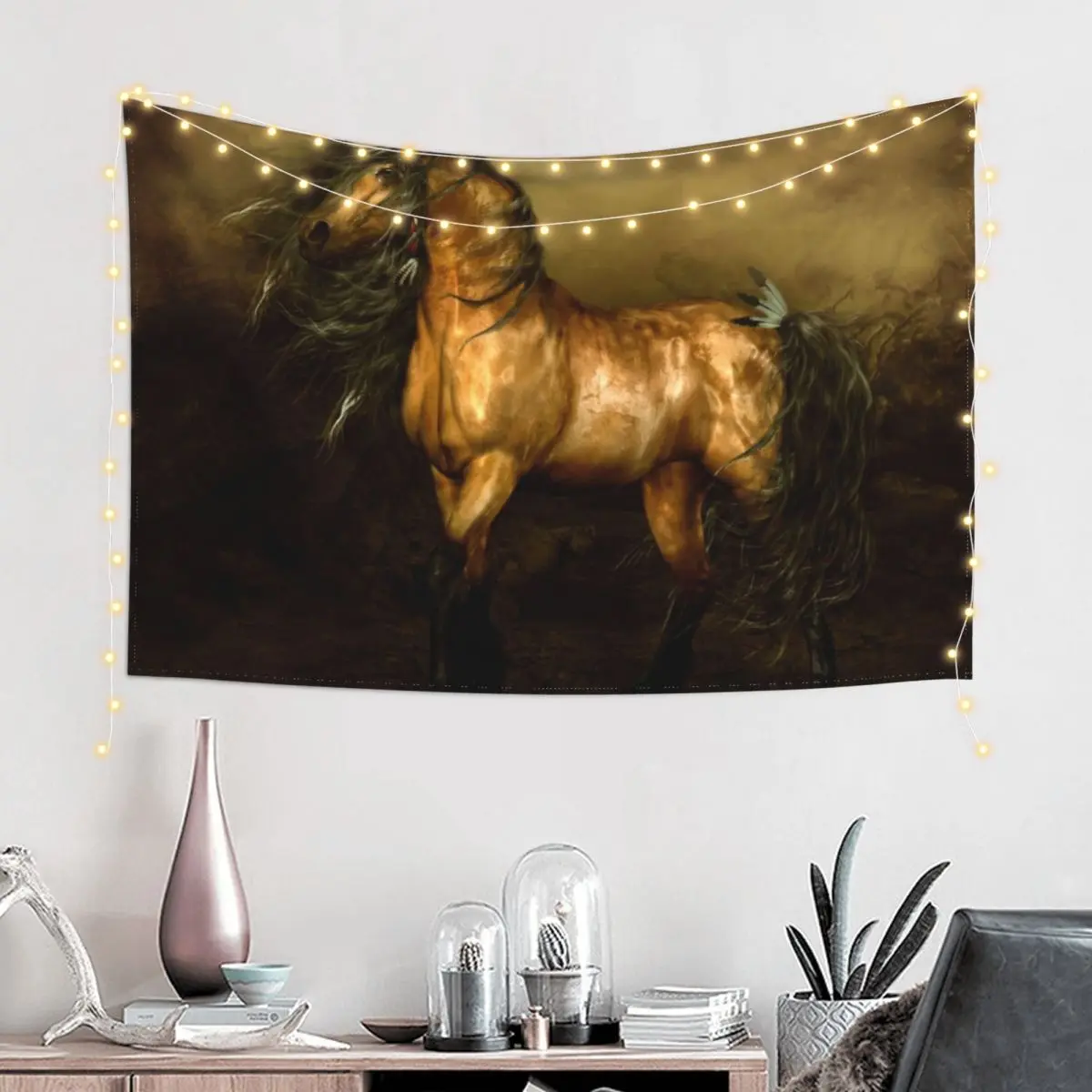 UNICORN AND MEDIEVAL BESTIARY Millefleurs Red Green Floral Tapestry Decorative Paintings Tapestry