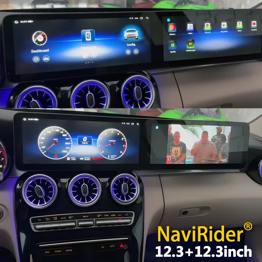 Двойной экран для Mercedes Benz C Class W205 GLC X253 C180 C200 C220 C300 C350 2016-2022 Android Carplay GPS-навигация Автомобильное радио