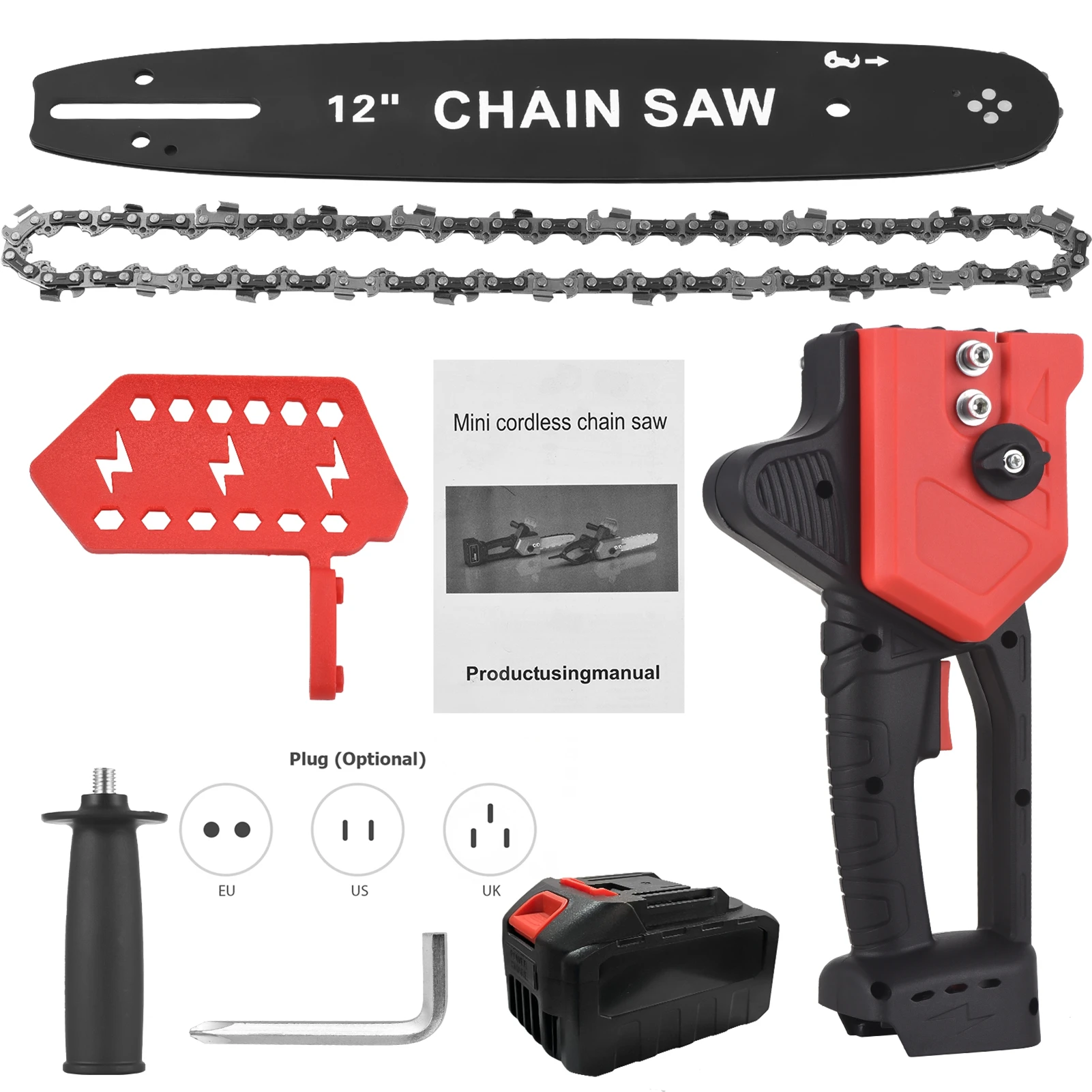 12 inches Cordless Electric Chainsaw with Brushless Motor 48-Volt Lithium-ion Handheld Power Chain Saws with Battery and Charger