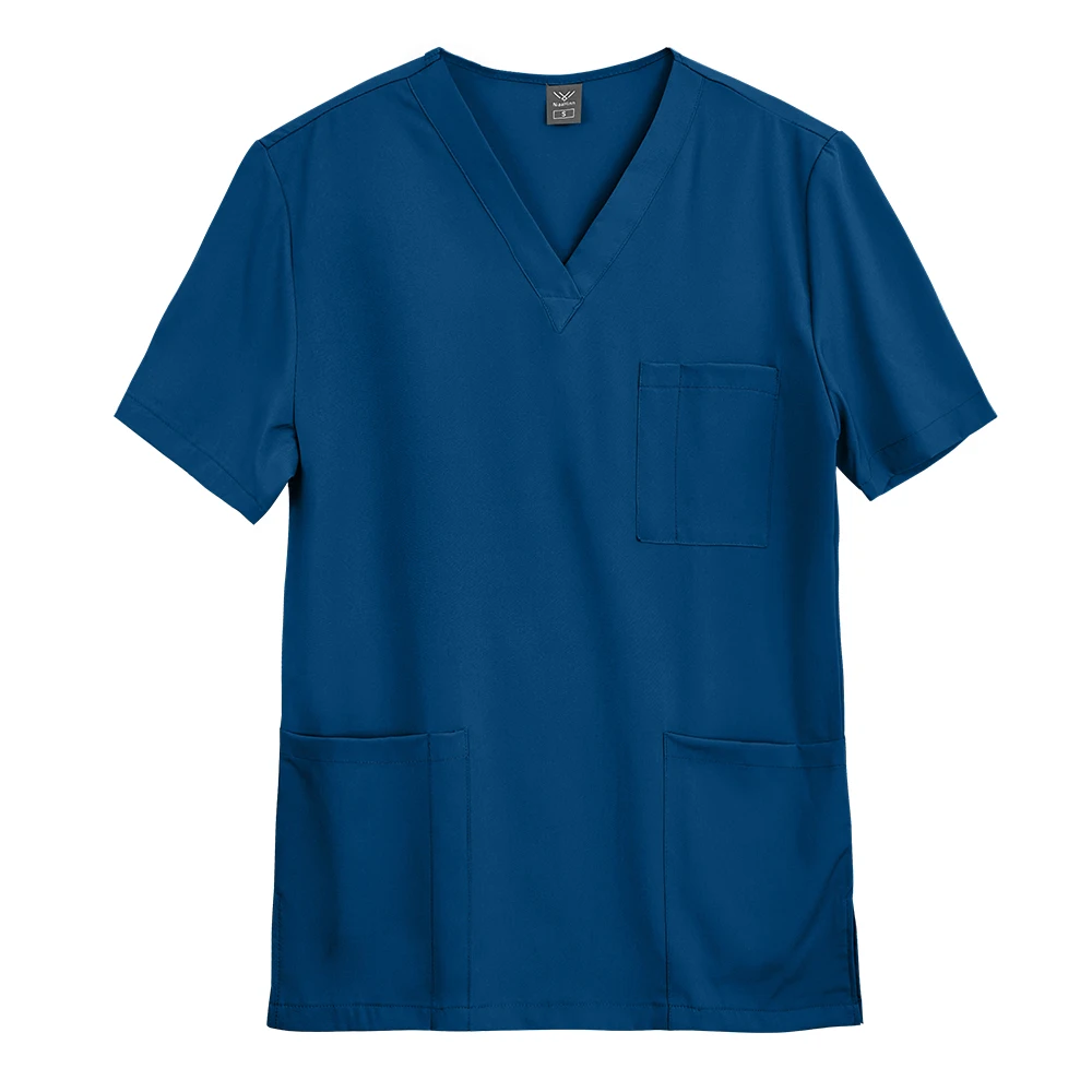 Mulheres homens com decote em v esfrega topo manga curta bolso pulôver hospital enfermeira uniformes camisa dental dentista roupas de trabalho blusa médica