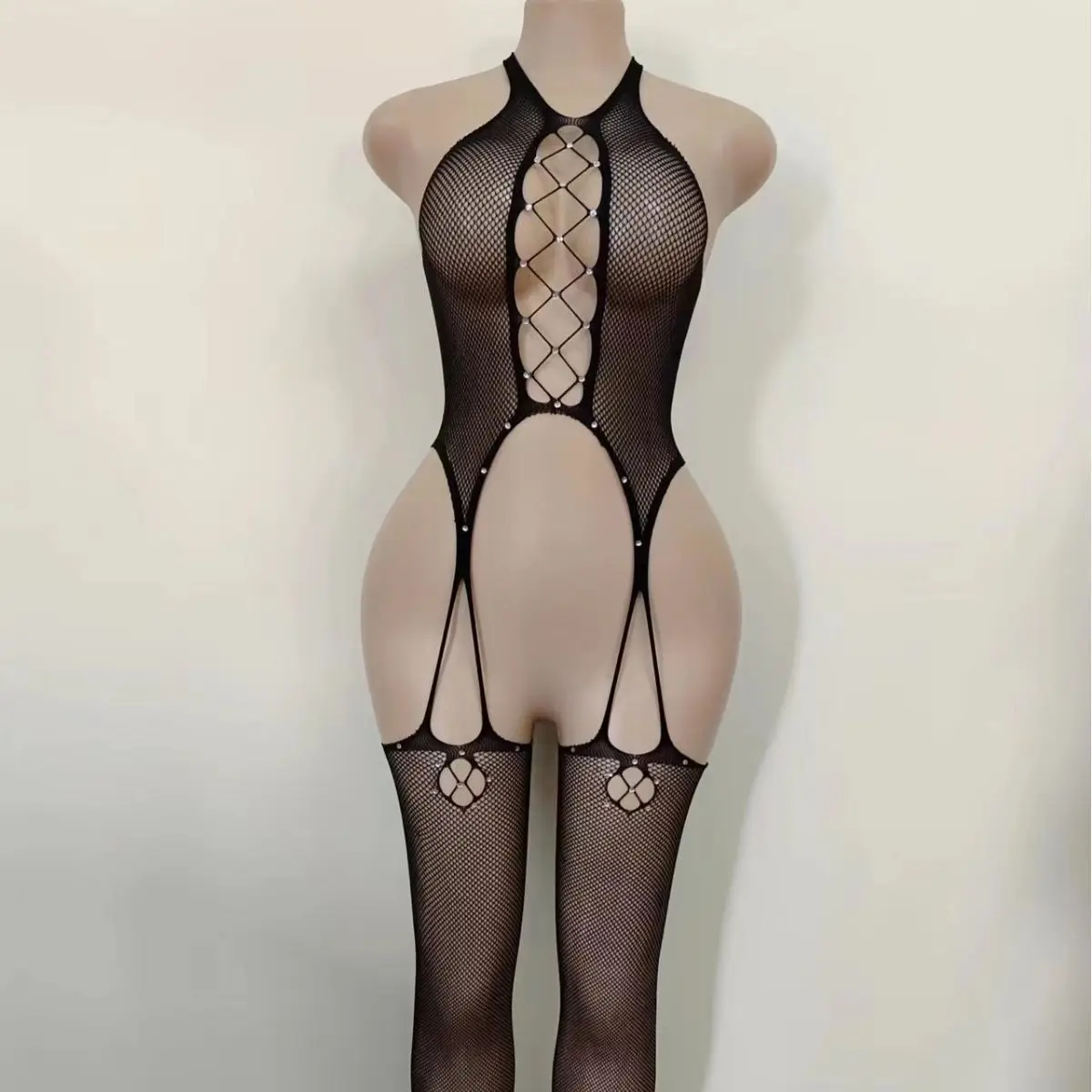 بذلة نسائية شبكية متلألئة ، عبر الحدود ، مثيرة