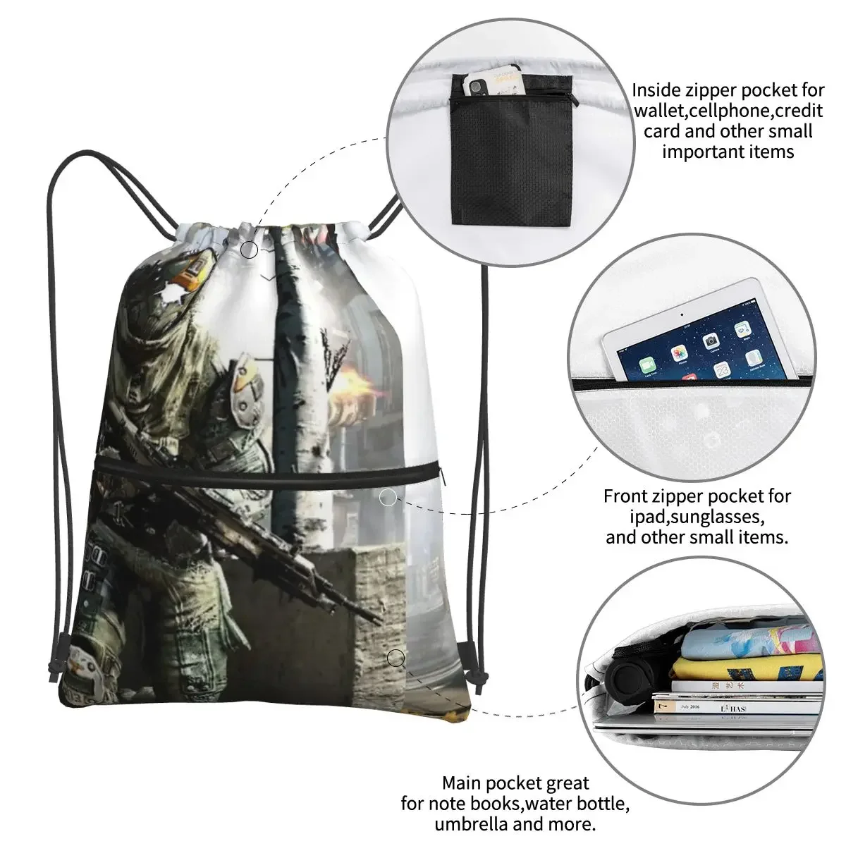 Titanfall 2 หมวกกันน็อคแบบพกพากระเป๋าเป้สะพายหลังกระเป๋าสตางค์ Casual Drawstring Bundle กระเป๋ารองเท้ากระเป๋าสําหรับเดินทางกีฬา Man Woman