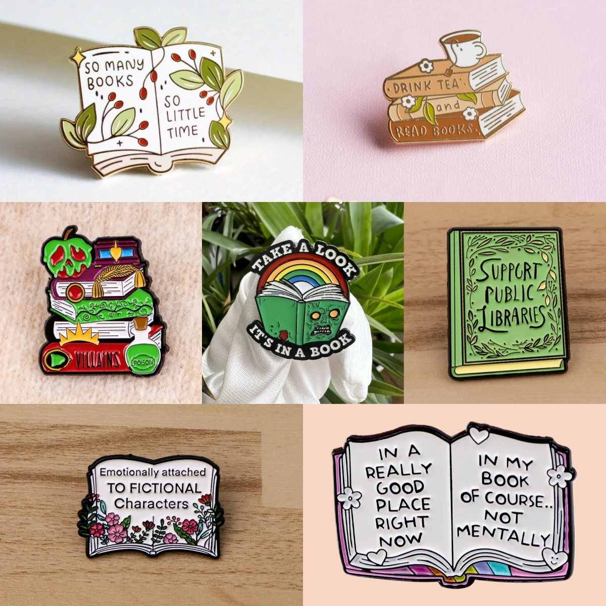 Tea and Books Hard Enamel Pin, So Many Books Badges, PUBLIC LIBRARIES Brooches for Jewelry Aaccessory Gifts for Books' Lovers