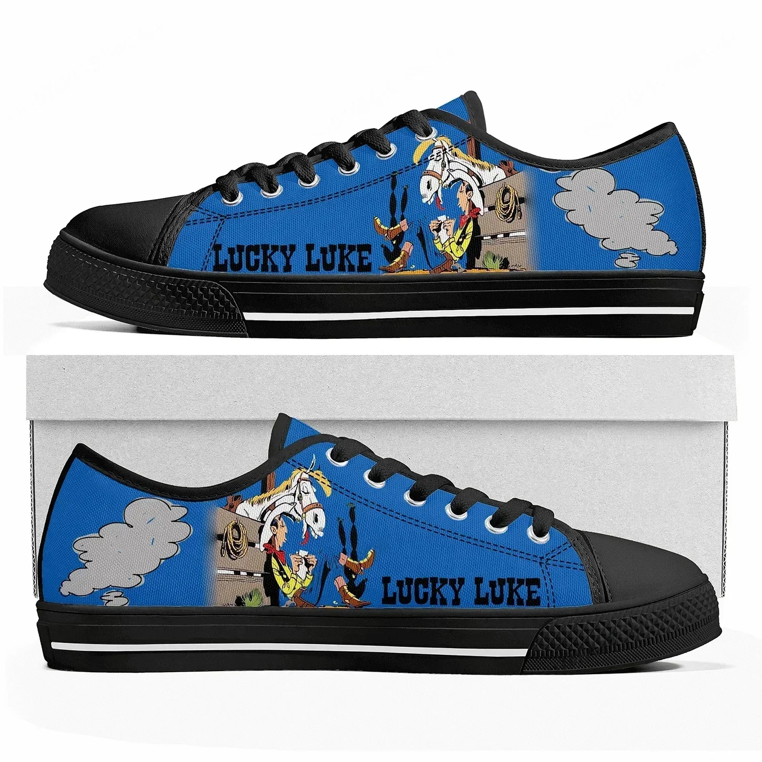 

Кроссовки Lucky Luke Low Top для женщин, мужчин и подростков, ковбойские, высококачественные, из канваса, повседневные, с аниме-принтом, на заказ