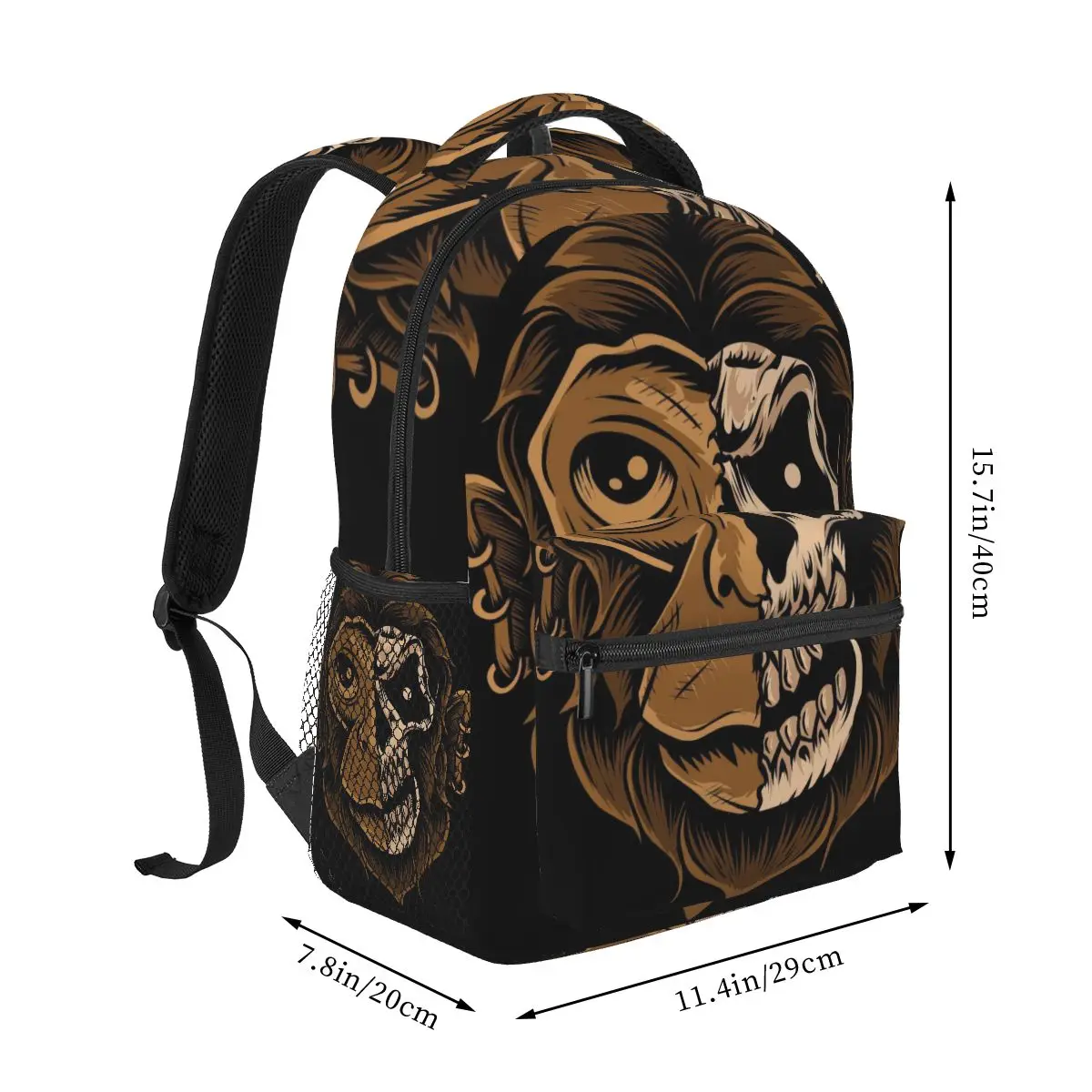 Monkey Skull Head On Black Background Backpack for Girls Boys Travel RucksackBackpacks for Teenage school bag