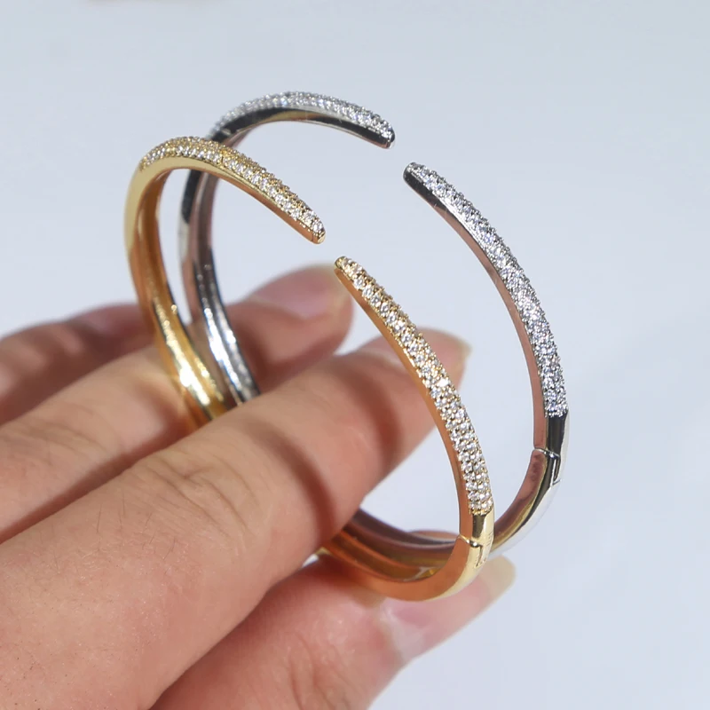 Micro Pave 5A Cubic Zirconia Spike Open Adjusted Bangle Bracelet For Women Geometric Classic Fashion Jewelry