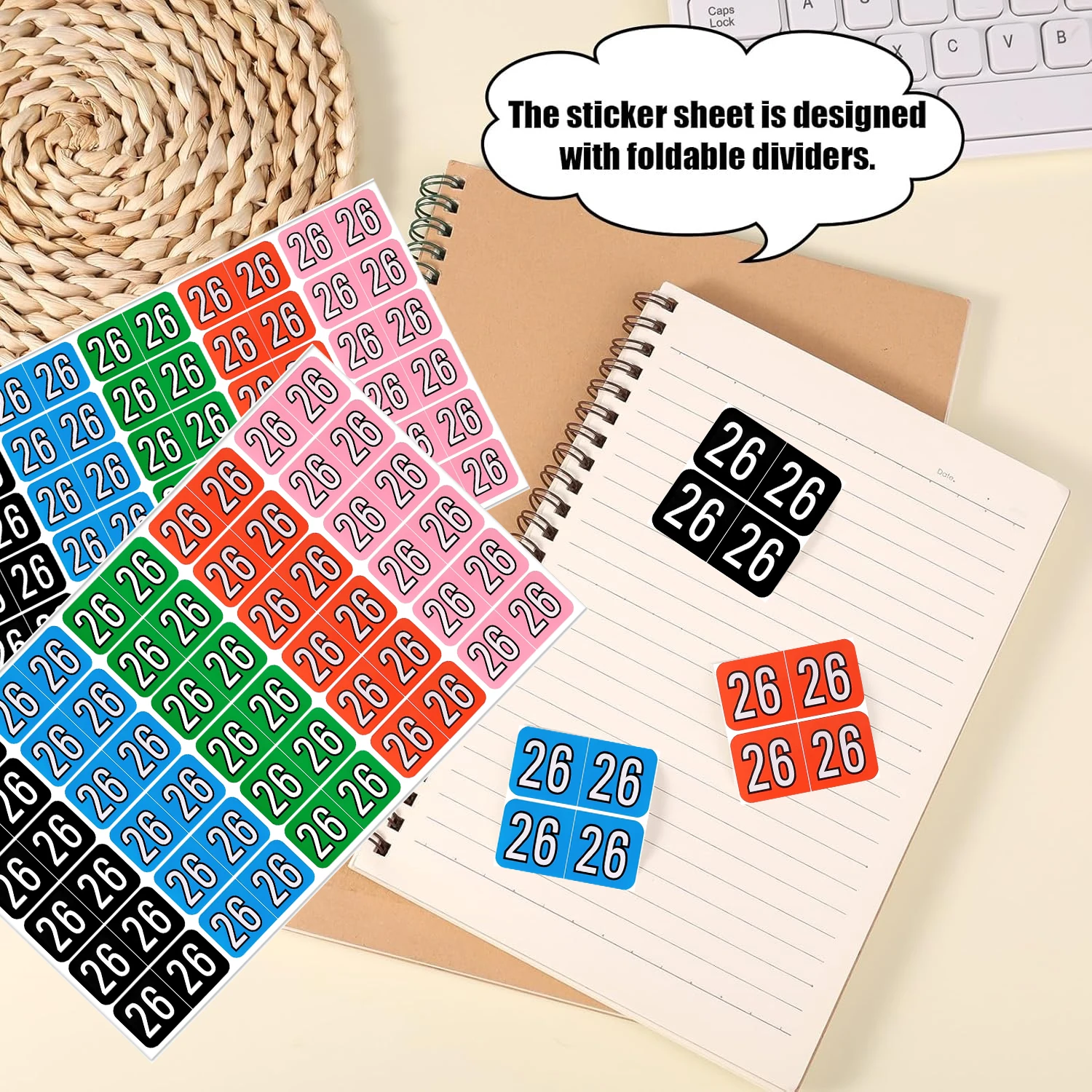 120/240pcs 2026 Year Stickers, File Folder Labels 26 Year Colored Self-Adhesive Medical Chart Number Stickers for Tab File Folde