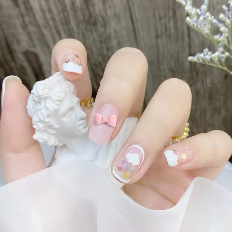 20 pièces Simple Kawaii bonbons coloré nœud papillon tricot corde Texture résine Nail Art strass décorations manucure breloques fraîches