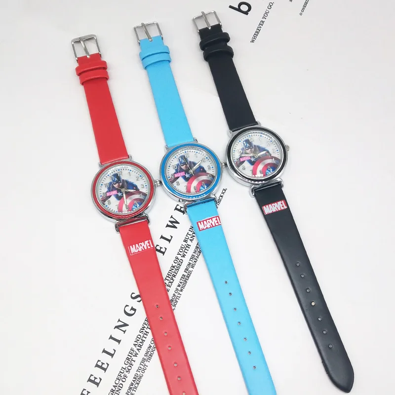 Miniso Anime Cartoon Marvel Captain America Spiderman Iron Man Ronde Quartz Jongens Studenten Horloge Kinderen Lederen Riem Horloge Cadeau